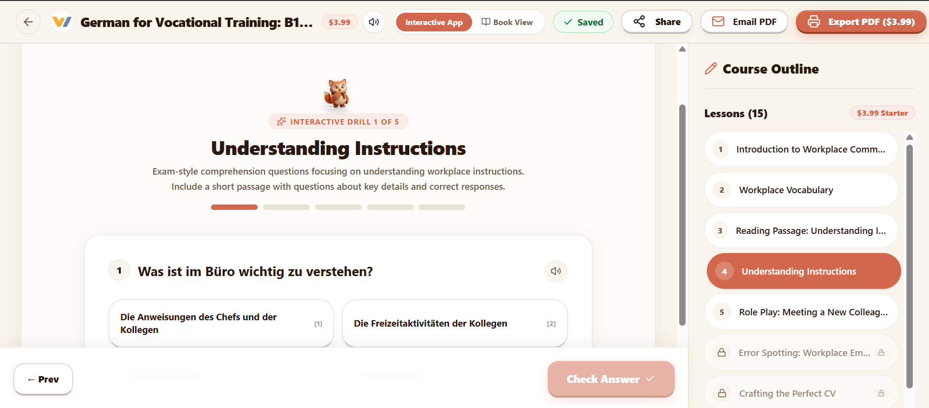 WorkbookCraft: interactive German coursebook